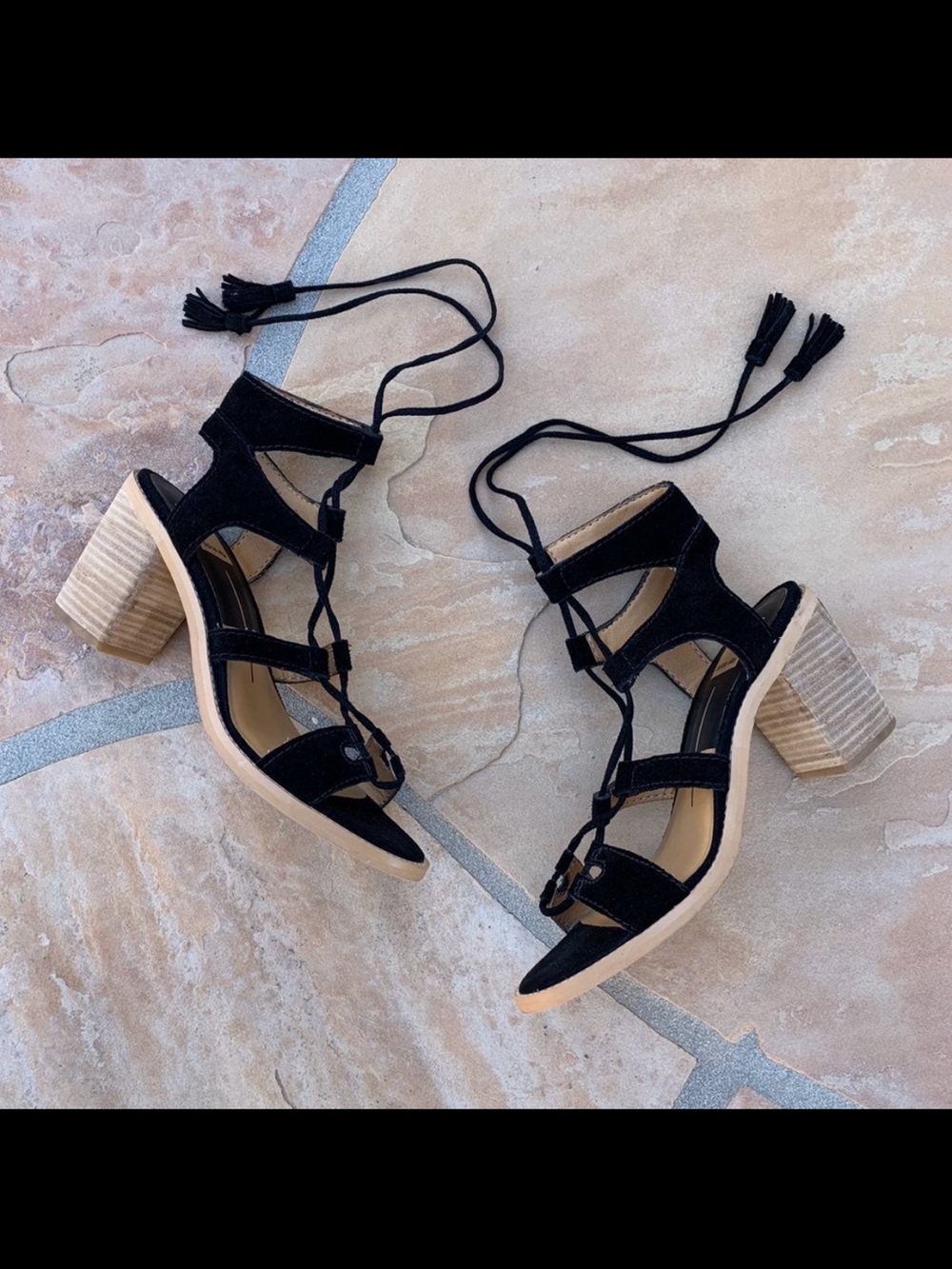Dolce Vita Lynlee Tassel Suede Lace-Up Block Heel Sandals